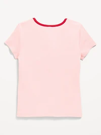 Fitted Short-Sleeve Ribbed Bow Top for Girls