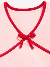 Fitted Short-Sleeve Ribbed Bow Top for Girls
