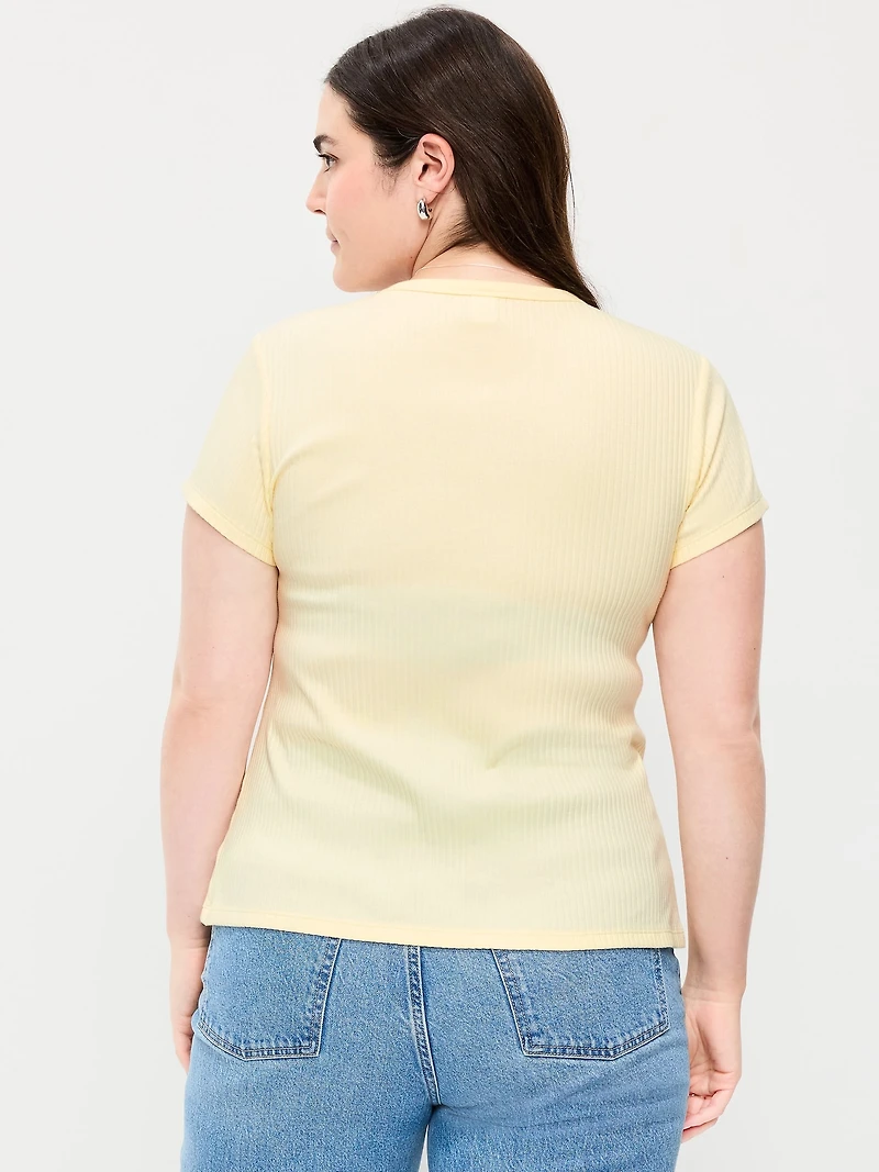 Short-Sleeve Ribbed Button-Down Top
