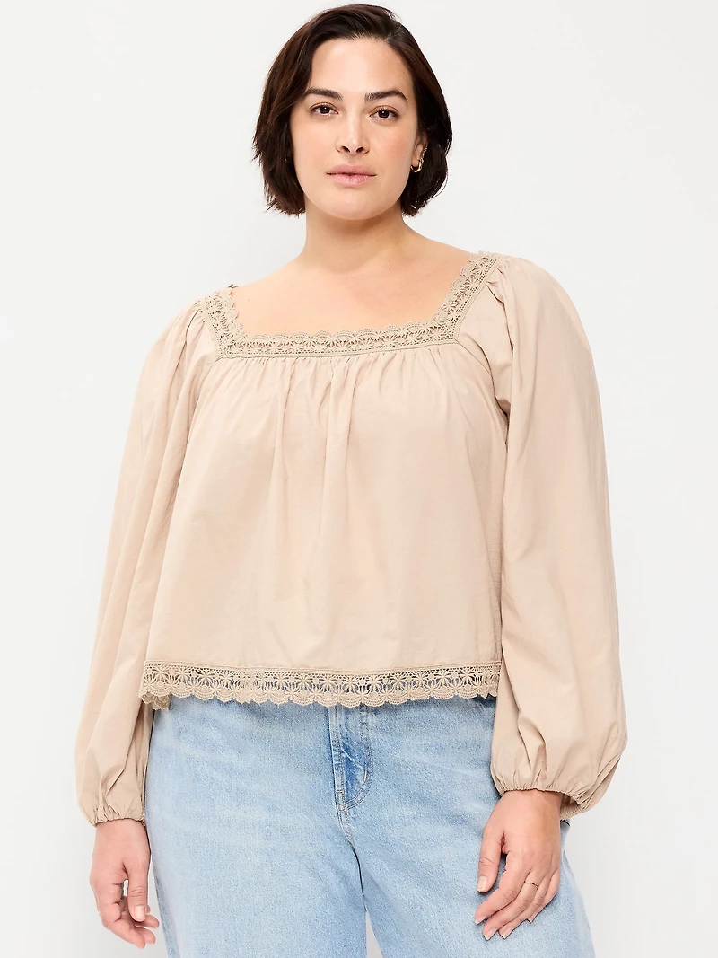 Long-Sleeve Lace Trim Top