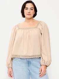 Long-Sleeve Lace Trim Top