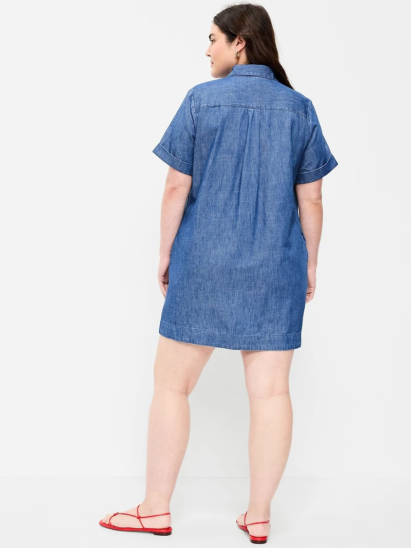 Short-Sleeve Mini Shirt Dress