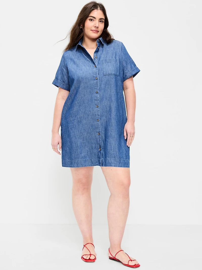 Short-Sleeve Mini Shirt Dress