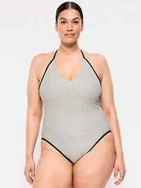 Pique V-Neck Halter Swimsuit