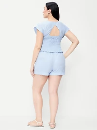 High-Waisted Beach Linen Pull-On Shorts