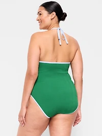 Ribbed V-Neck Halter One-Piece Swimsuit