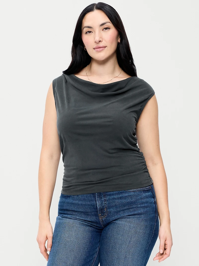 Slit-Neck Ruched Top