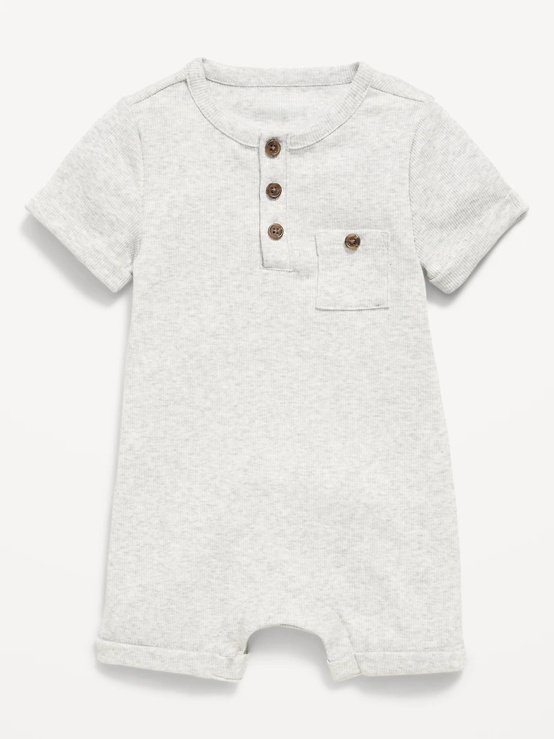 Short-Sleeve Ribbed Henley One-Piece Romper for Baby