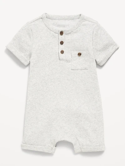 Short-Sleeve Ribbed Henley One-Piece Romper for Baby