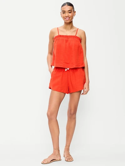 High-Waisted Crinkle Gauze Shorts