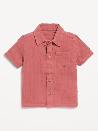 Short-Sleeve Double-Weave Shirt for Toddler Boys