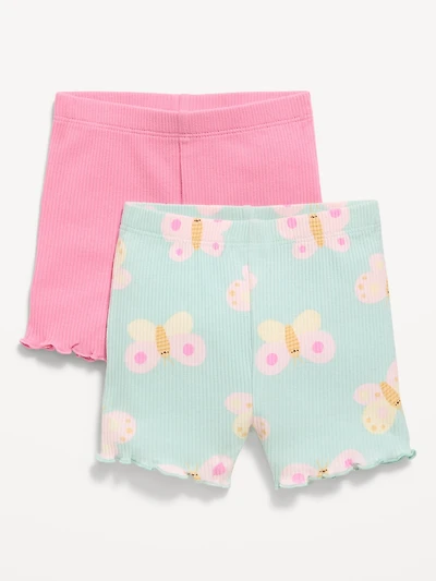 Ribbed Lettuce-Edge Biker Shorts 2-Pack for Baby