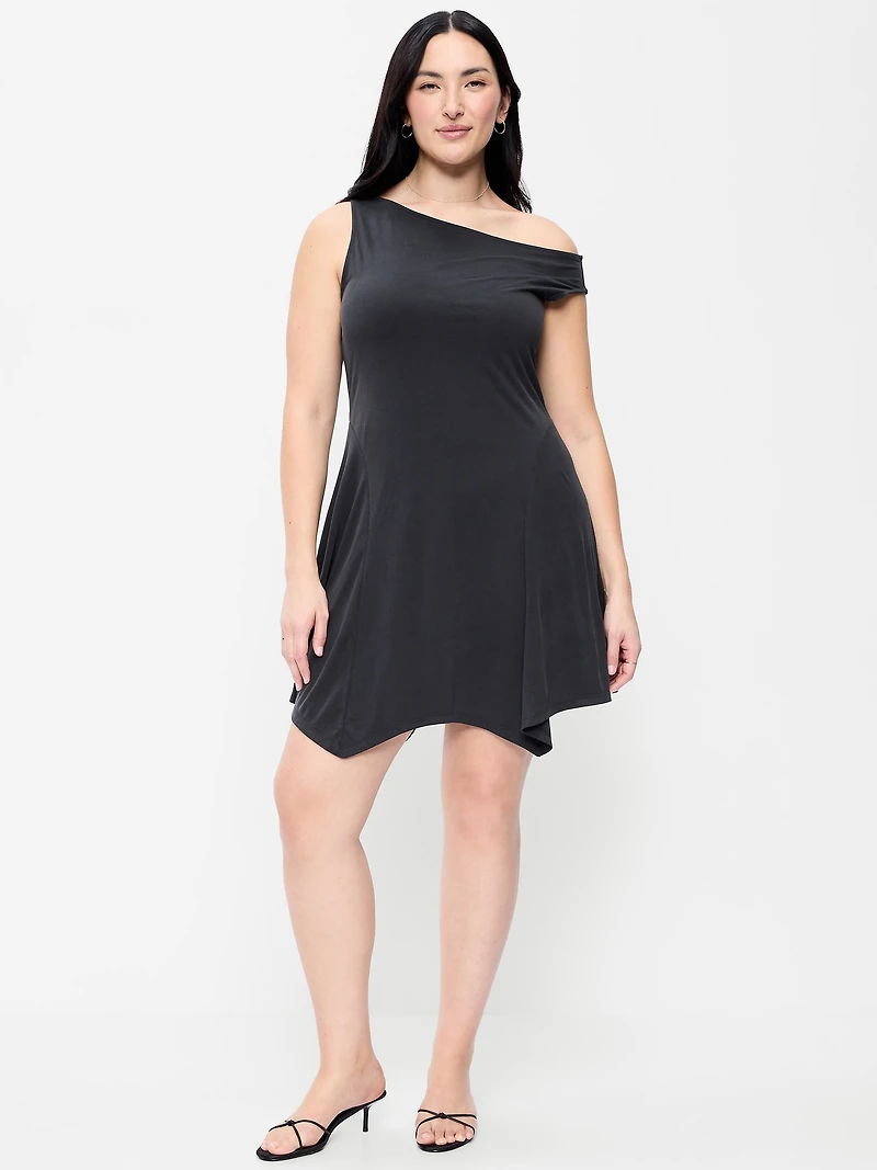 Fit & Flare Asymmetrical Shoulder Mini Dress