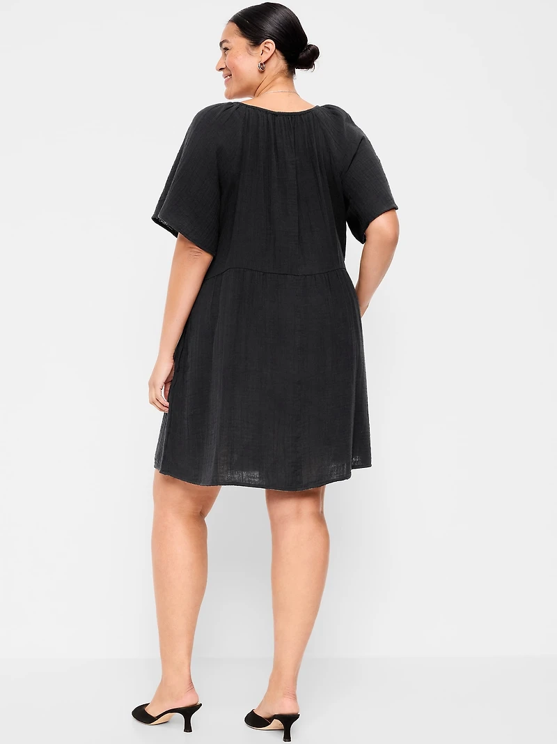 Flutter-Sleeve Mini Swing Dress