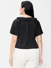 Satin Ruffle Tie-Front Top