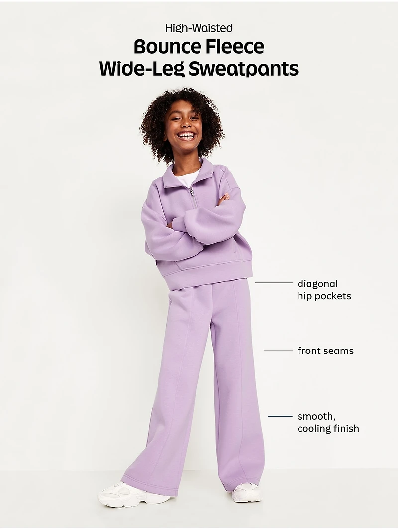 High-Waisted Bounce Fleece Wide-Leg Sweatpants for Girls