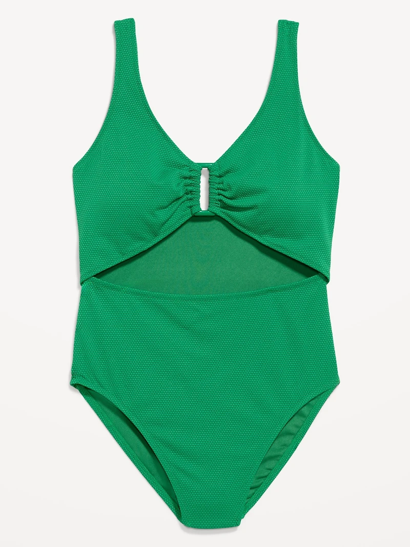 Textured One-Piece Cut-Out Swimsuit