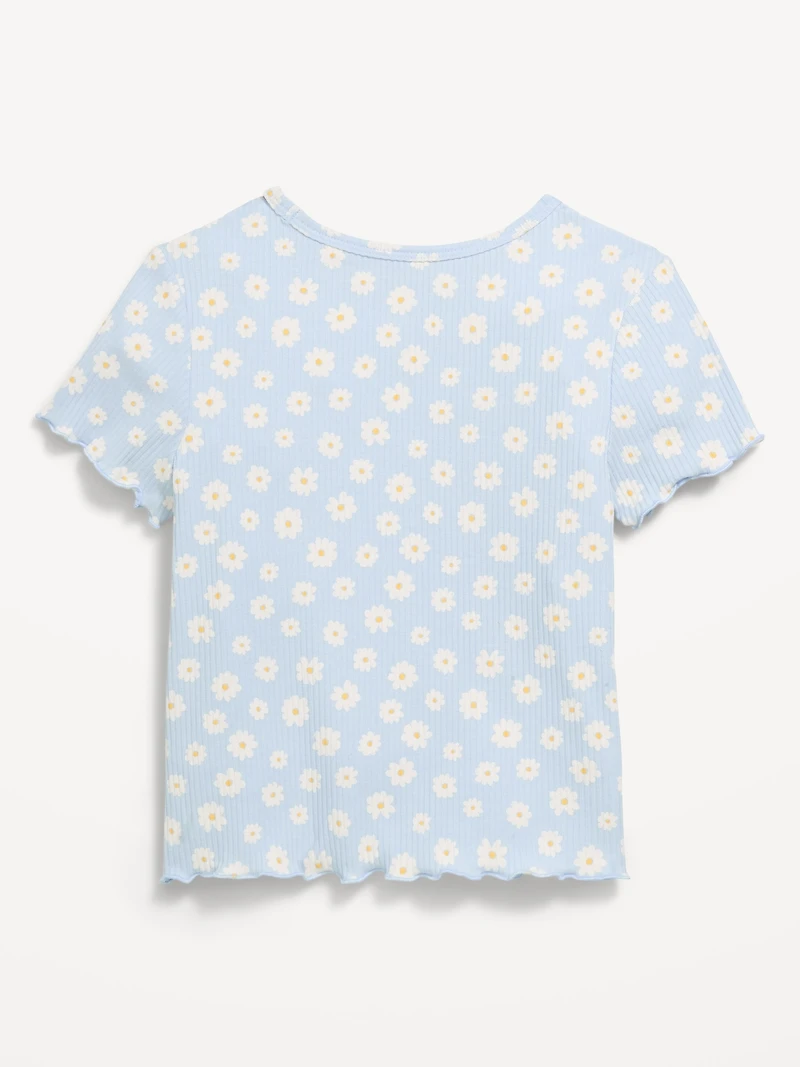 Printed Short-Sleeve Lettuce-Edge T-Shirt for Toddler Girls