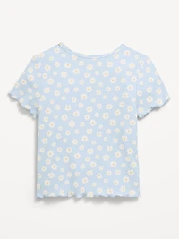 Printed Short-Sleeve Lettuce-Edge T-Shirt for Toddler Girls