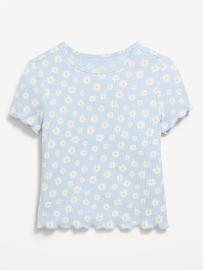 Printed Short-Sleeve Lettuce-Edge T-Shirt for Toddler Girls