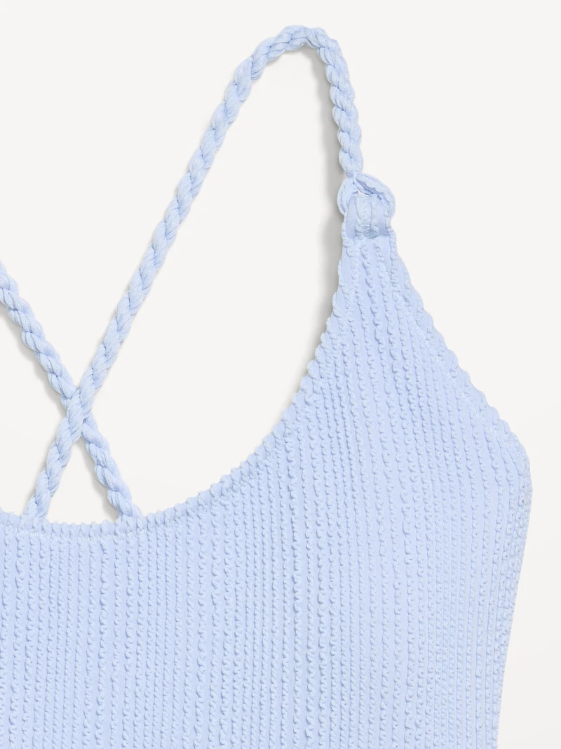 Ribbed Braided-Strap One-Piece Swimsuit