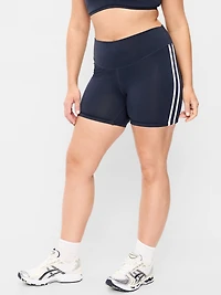 High-Waisted PowerChill Side-Stripe Biker Shorts - 5-inch inseam