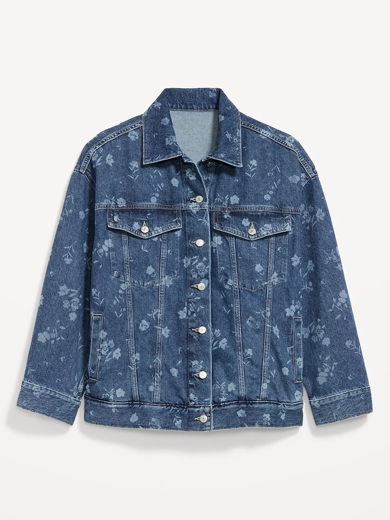 Oversized Floral Print Jean Trucker Jacket