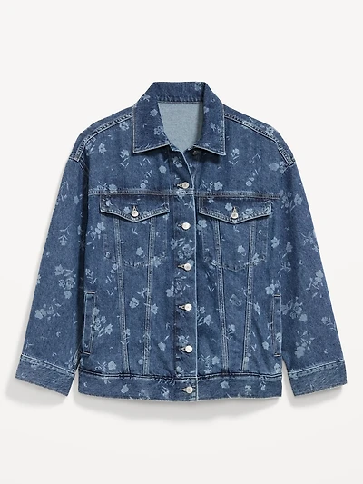 Oversized Floral Print Jean Trucker Jacket