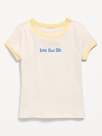 Fitted Short-Sleeve Ribbed Graphic Ringer T-Shirt for Girls
