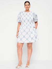 Puff-Sleeve Smocked Fit & Flare Mini Dress