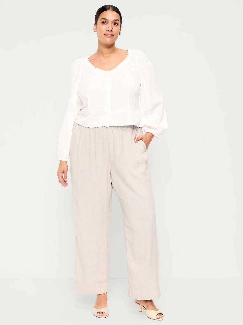 High-Waisted Linen-Blend Straight Ankle Pants