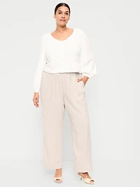 High-Waisted Linen-Blend Straight Ankle Pants