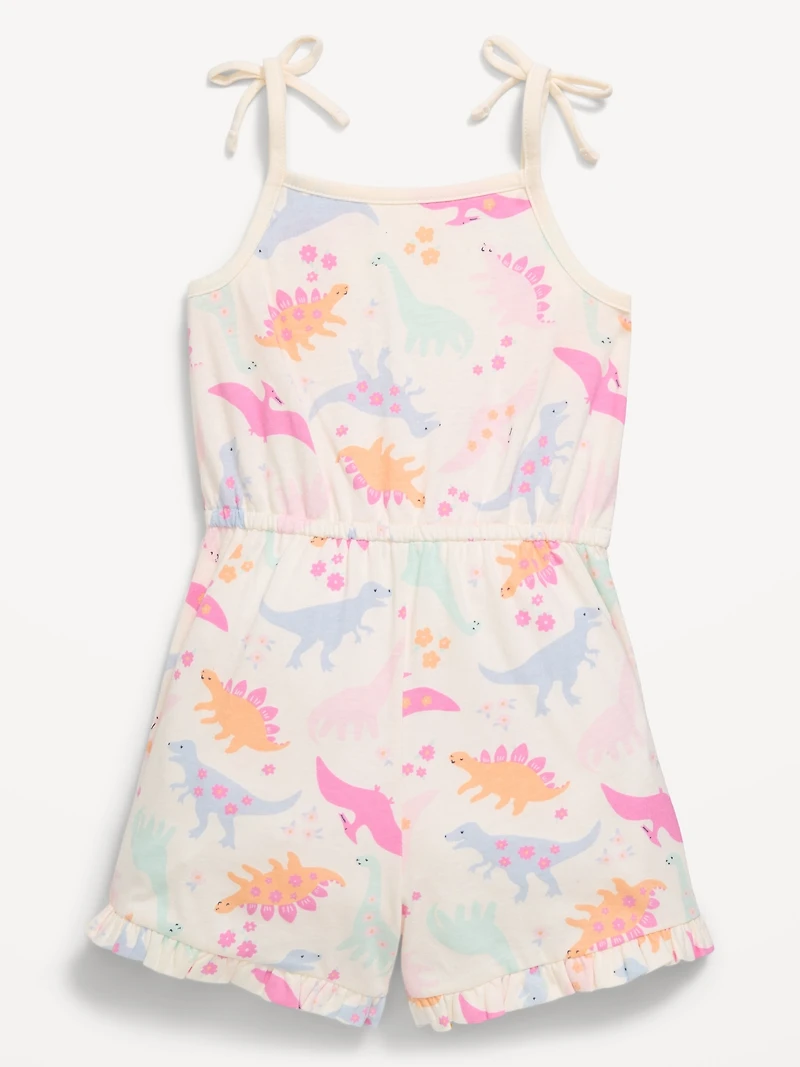 Printed Sleeveless Tie-Bow Romper for Toddler Girls