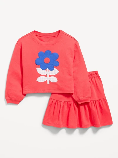 Long-Sleeve Graphic Sweatshirt and Skirt Set for Toddler Girls