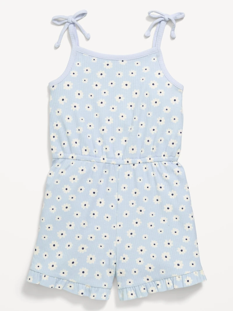 Sleeveless Tie-Bow Ribbed Romper for Toddler Girls