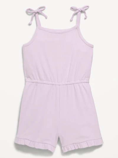 Sleeveless Tie-Bow Ribbed Romper for Toddler Girls
