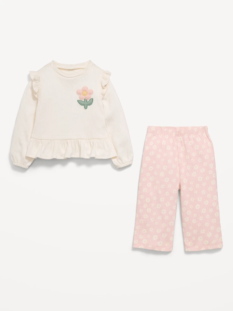 Long-Sleeve Ruffled Top and Wide-Leg Pants Set for Baby
