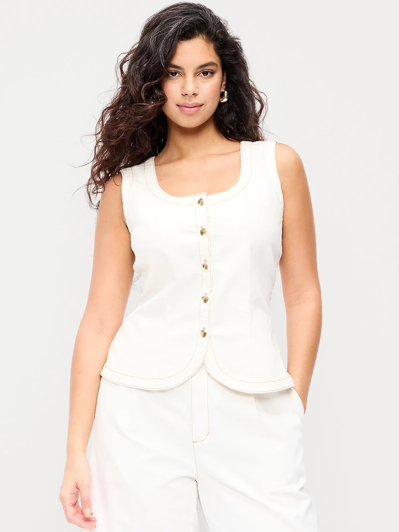 Sleeveless Longline Denim Vest