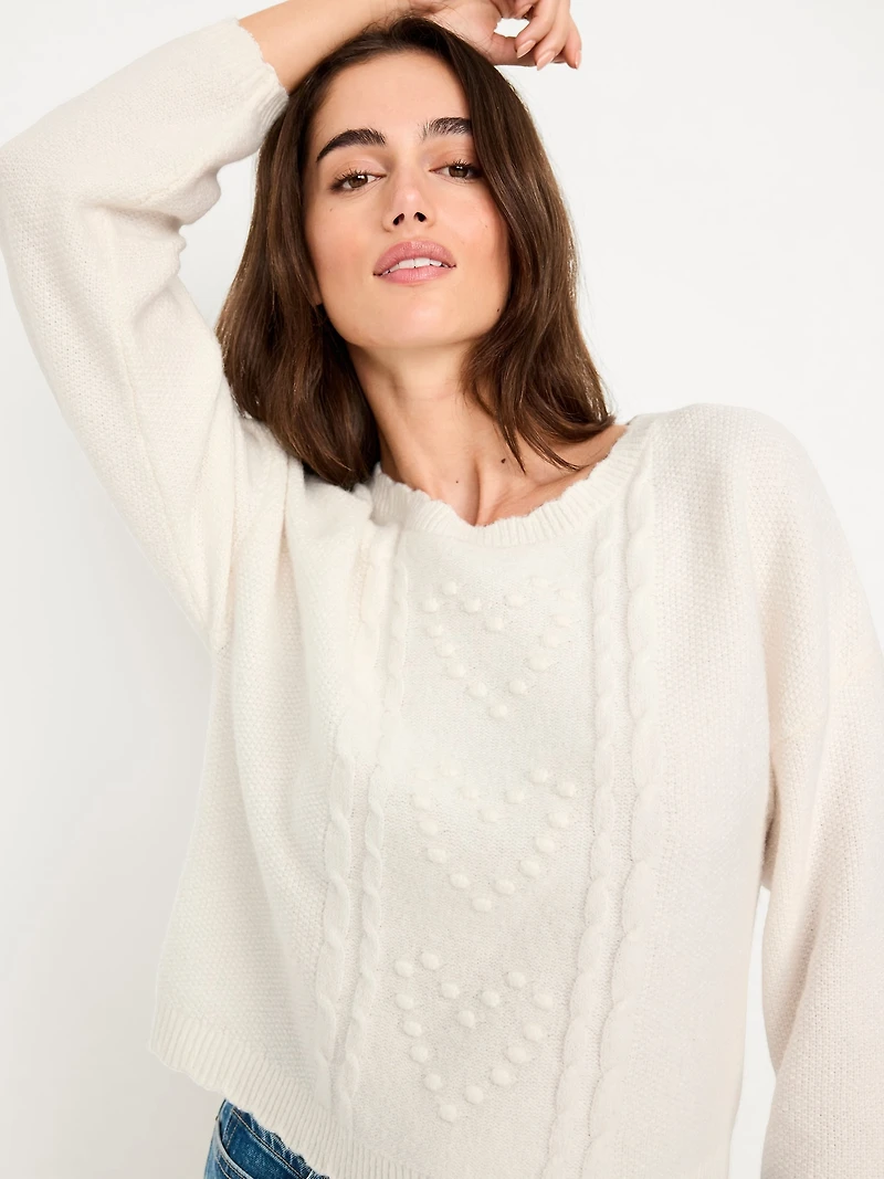 SoSoft Crew-Neck Bobble Heart Sweater