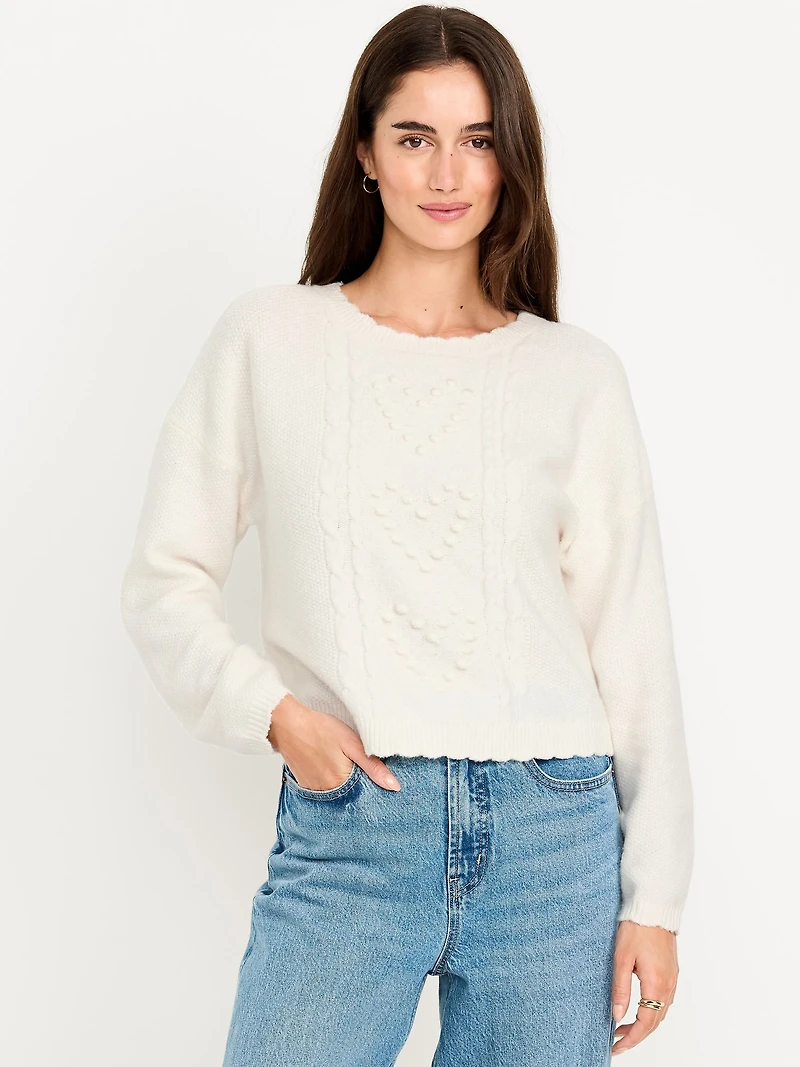 SoSoft Crew-Neck Bobble Heart Sweater