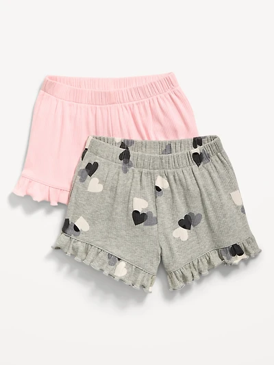 Ruffle-Hem Ribbed Shorts 2-Pack for Toddler Girls