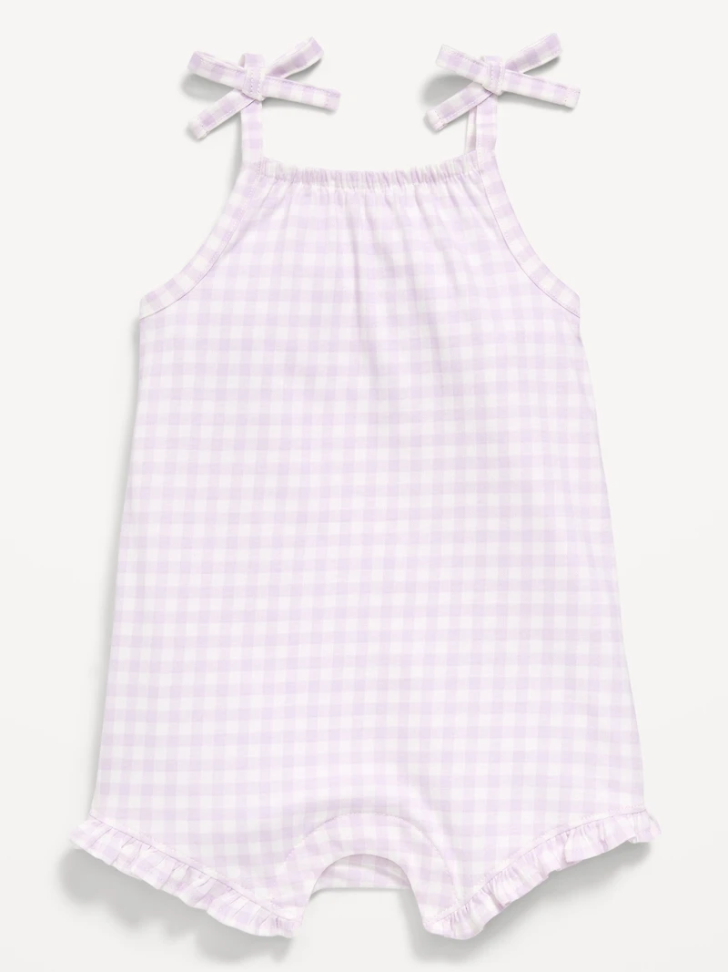 Printed Sleeveless Tie-Strap Romper for Baby