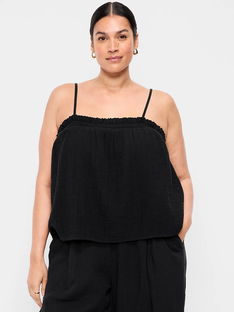 Open-Back Crinkle Gauze Tank Top