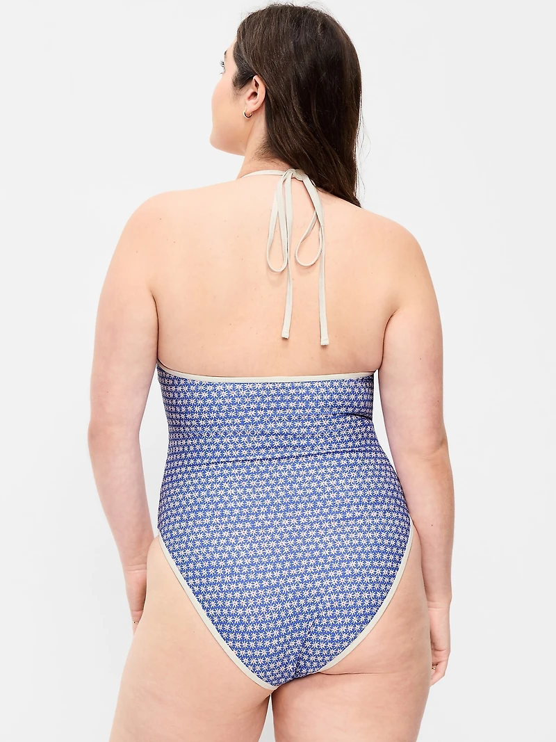 Pique V-Neck Halter Swimsuit