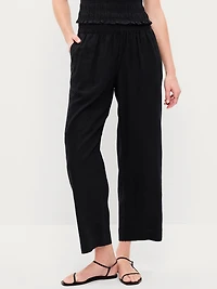 High-Waisted Linen-Blend Straight Ankle Pants