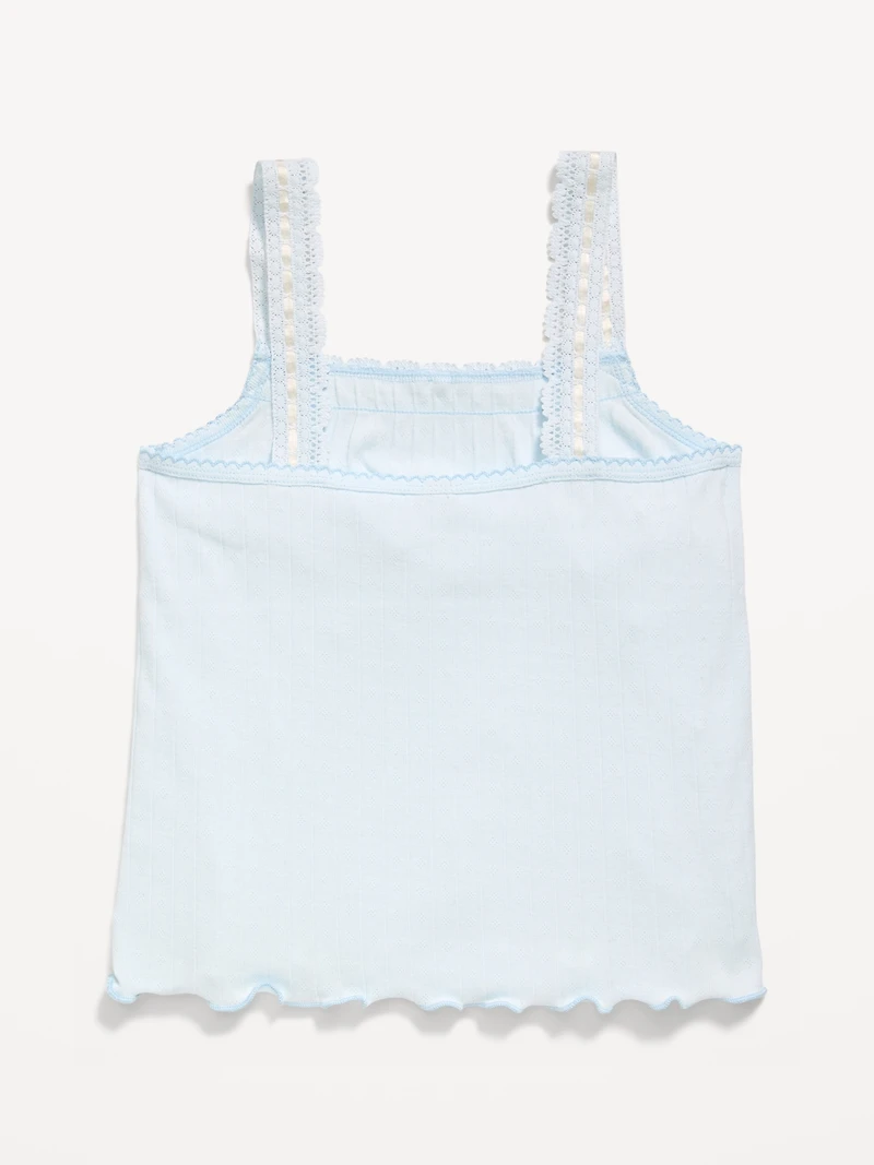 Fitted Lace-Trim Pointelle Tank Top for Girls