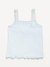 Fitted Lace-Trim Pointelle Tank Top for Girls