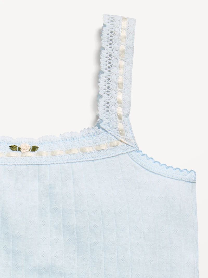 Fitted Lace-Trim Pointelle Tank Top for Girls