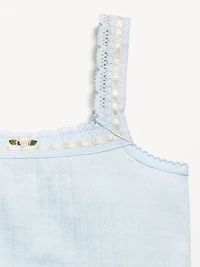 Fitted Lace-Trim Pointelle Tank Top for Girls