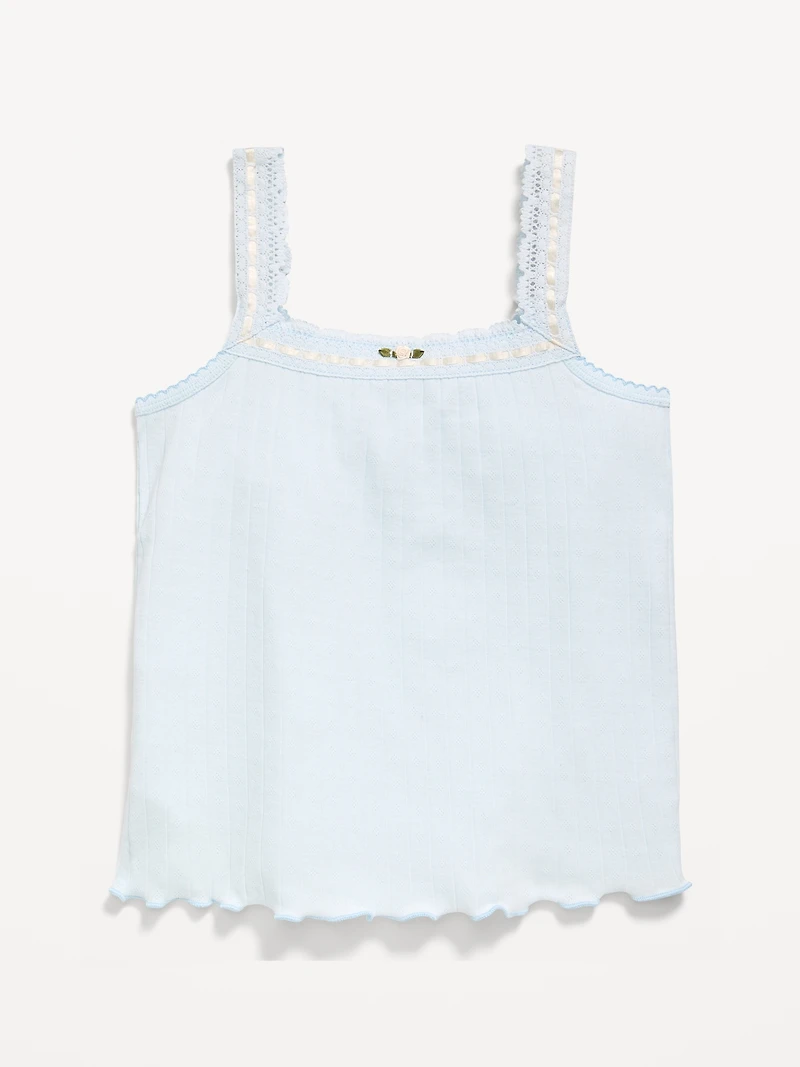 Fitted Lace-Trim Pointelle Tank Top for Girls